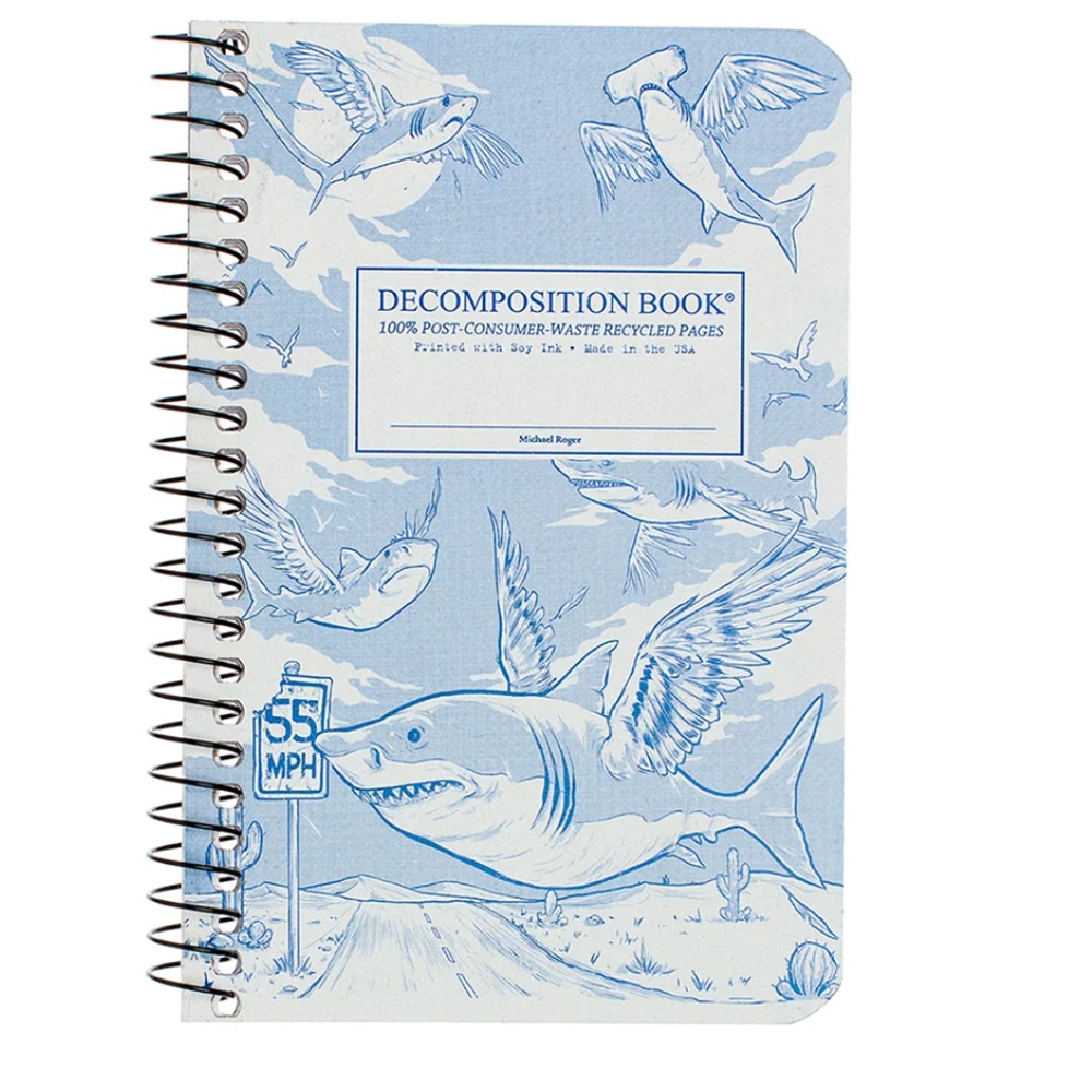 Michael Roger Press, Composition Book, Art & School, 4"x6", Decomp Book, Flying Sharks, 267571